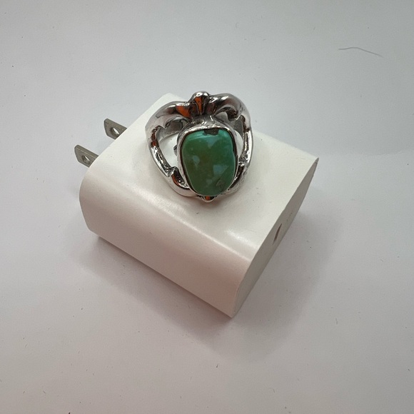 Native American inspired turquoise stone sterling ring  style size 9 hand design - Picture 6 of 7